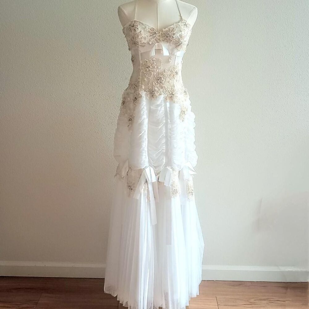 Y2K Floral Sheer Beaded Tiered Angelic Dress